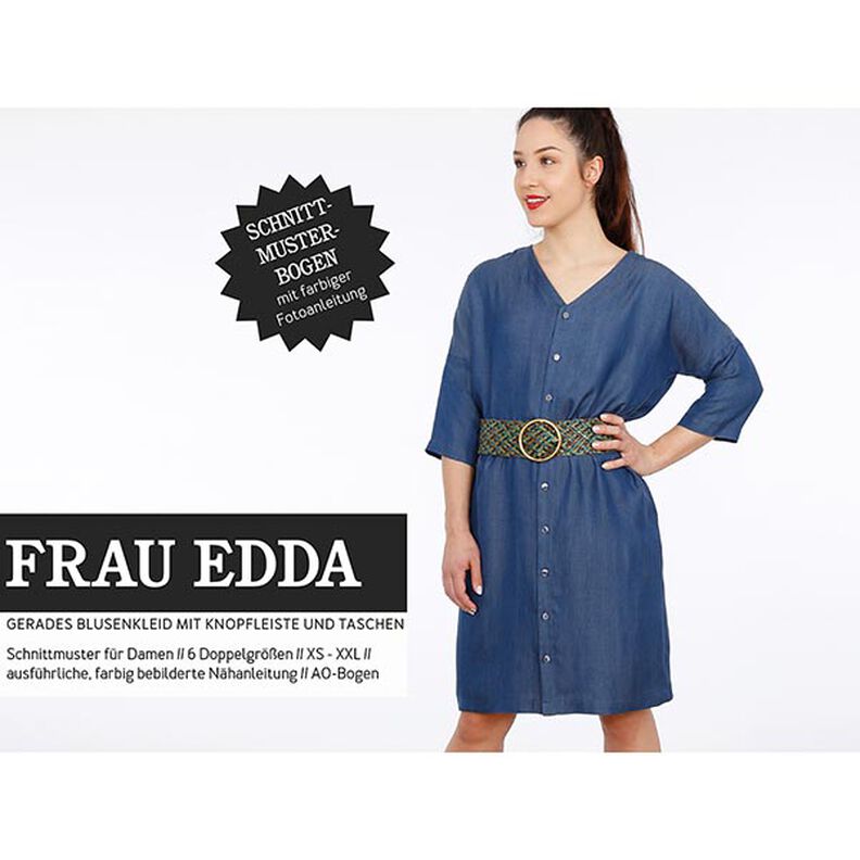 Robe chemisier droite avec patte de boutonnage et poches FRAU EDDA | Patron prêt à découper | XS-XXL,  image number 1