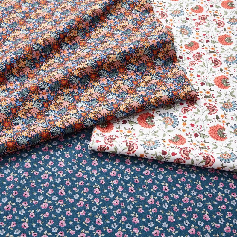 Tissu en coton Popeline kleine Blüten – indigo/vieux rose clair, image number 5