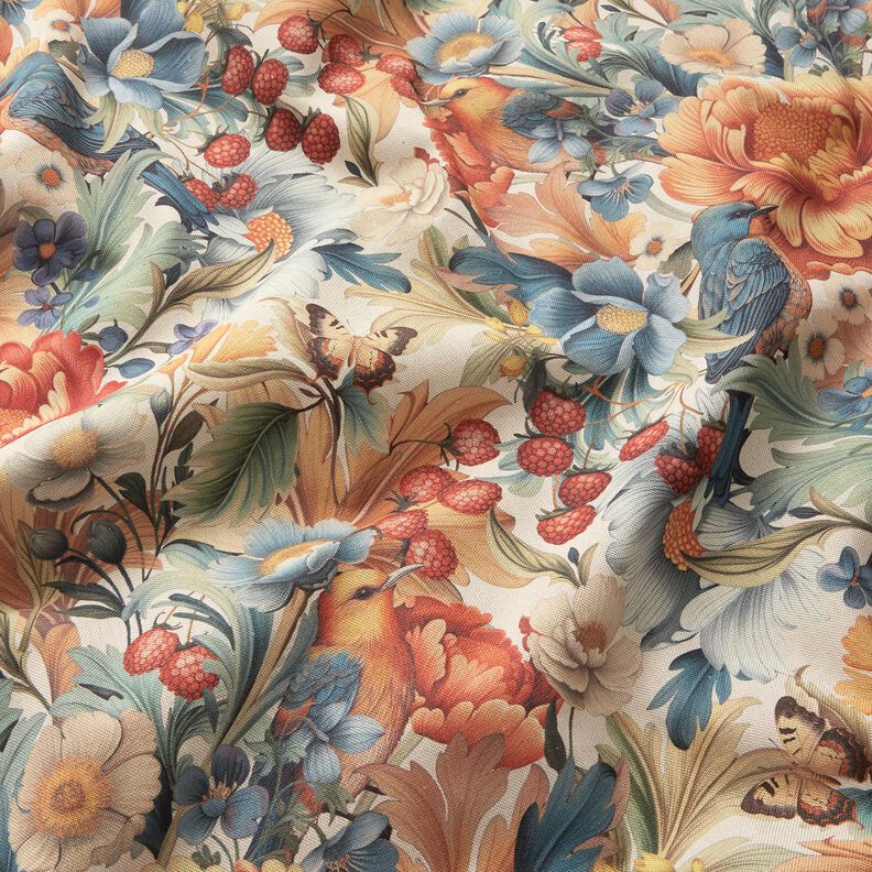 Tissu de décoration Semi-panama Fleurs et baies – nature/caramel,  image number 2