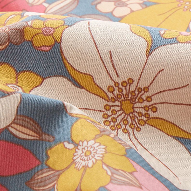 Tissu en coton Cretonne Grands motifs de fleurs – gris bleu/rose vif, image number 2