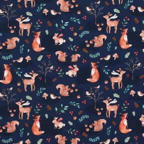 Jersey coton Animaux en automne Impression numérique  – bleu nuit, 