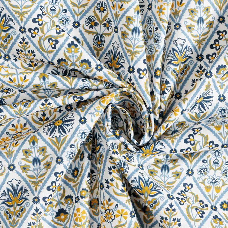 Tissu en coton Cretonne Carreaux à fleurs – blanc/bleu brillant,  image number 3
