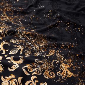French Terry Sweat d’été Tissu bordure ornements dorés | Glitzerpüppi – noir/or ancien, 