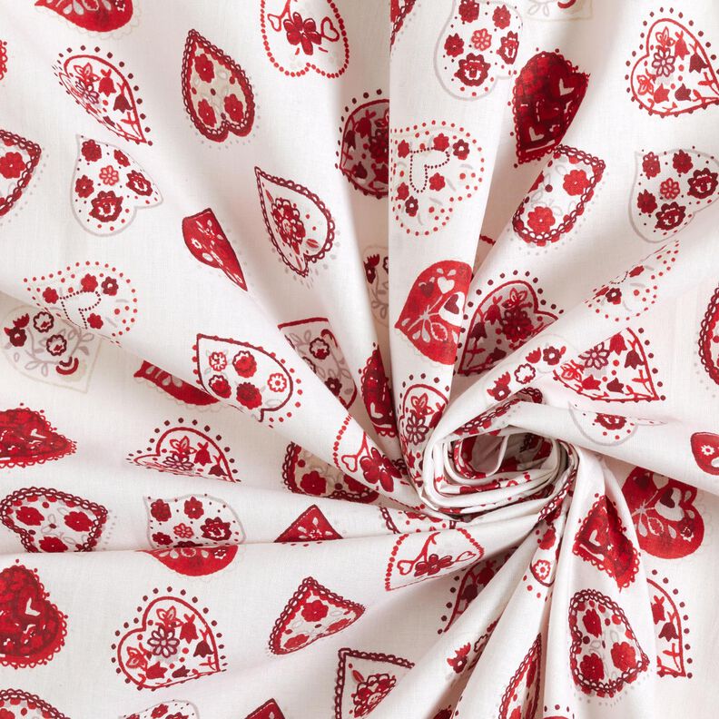 Tissu en coton Cretonne Petits cœurs – blanc/rouge foncé,  image number 3