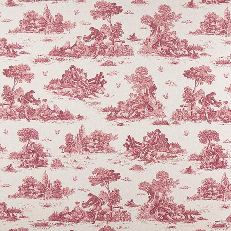 Tissu de décoration Semi-panama Pique-nique de berger – rouge bordeaux/nature,  image number 1