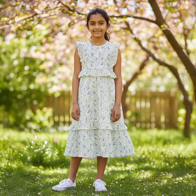 Seersucker d&eacute;licates branches de baies &ndash; blanc laine/bleu jeans,  image number 5