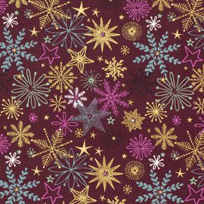 Tissu en coton Popeline Mélange d'étoiles – rouge bordeaux/or, 