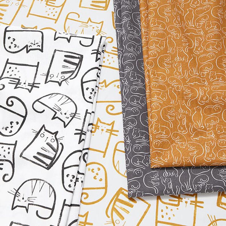 Tissu en coton Cretonne Chats espiègles – jaune curry,  image number 5