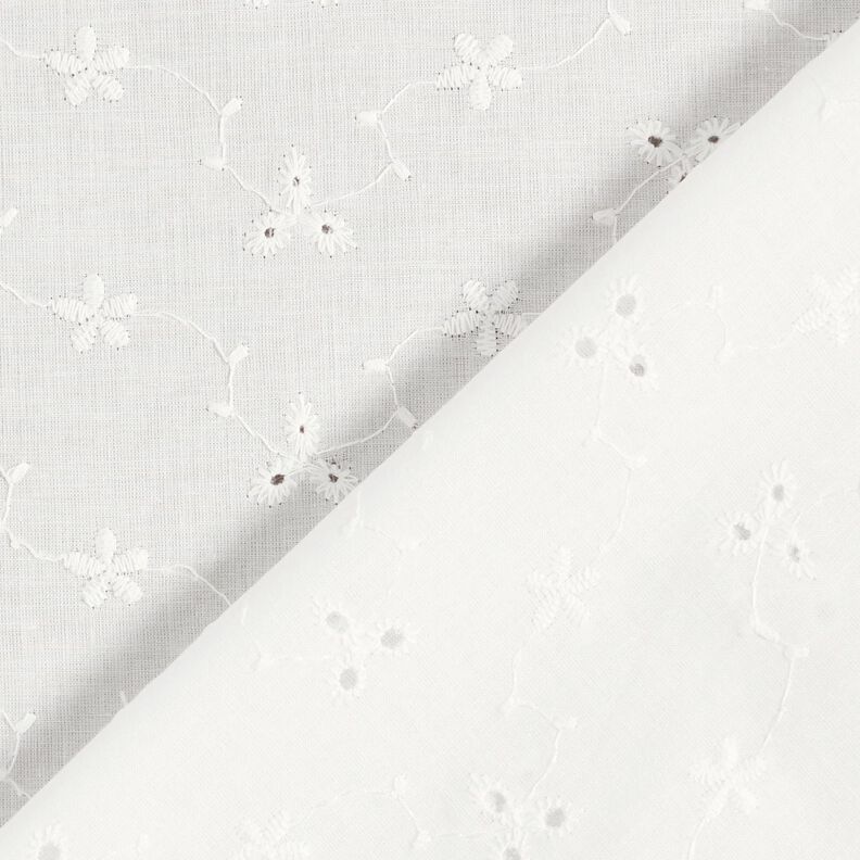 Tissu de coton à broderie anglaise Fleurs avec vrilles – blanc,  image number 4