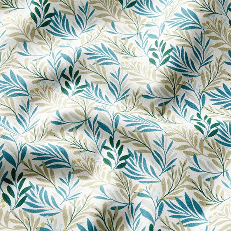 Tissu en coton Cretonne Branches tendres – blanc/pétrole légère,  image number 2