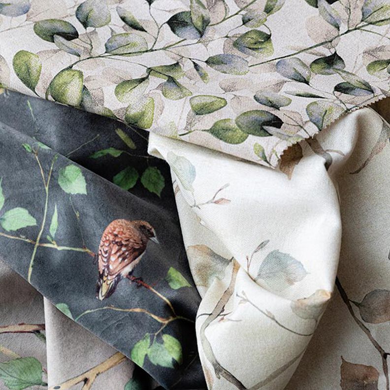 Tissu de décoration Semi-panama feuilles de peuplier – nature/olive foncé, image number 6