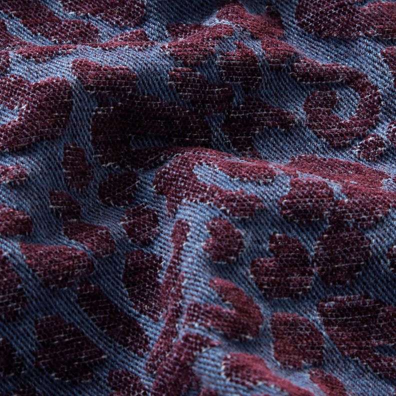 Tissu pour pantalon aspect denim à imprimé léopard – aubergine/bleu jean, image number 2