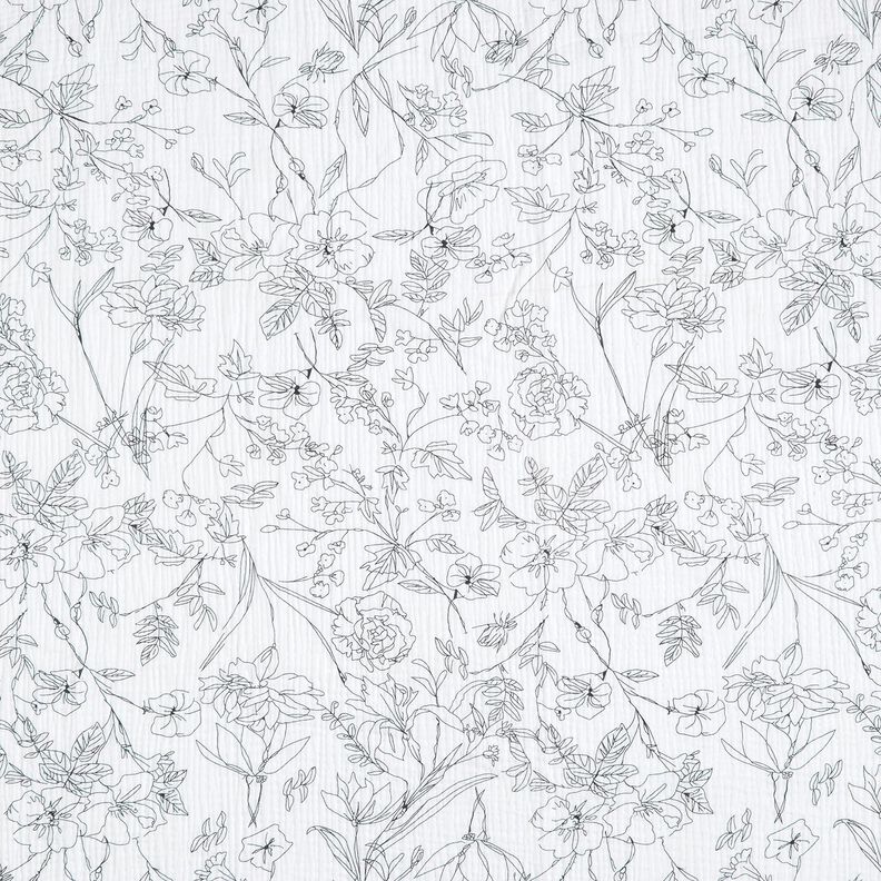 Tissu double gaze de coton Prairie fleurie peinte – blanc/noir, image number 1