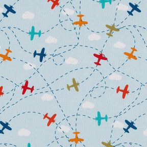 Popeline coton Avions dans le ciel – bleu clair, 