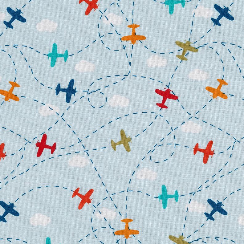 Popeline coton Avions dans le ciel – bleu clair,  image number 1
