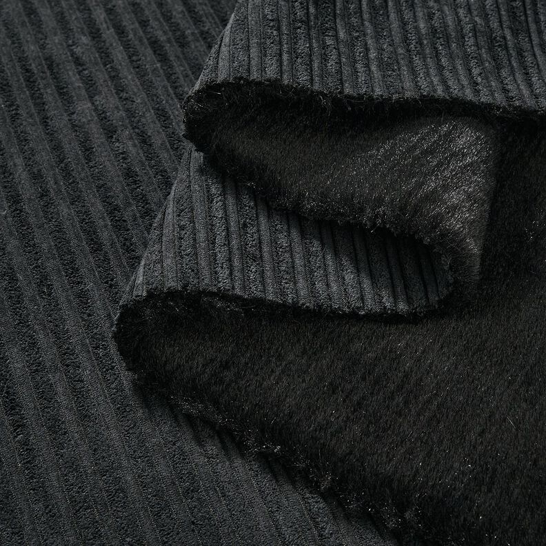 Velours côtelé avec envers fausse fourrure – noir,  image number 2