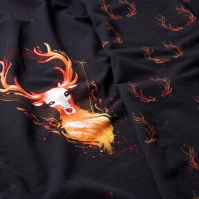 French Terry Panel Cerf de flammes | Glitzerpüppi – noir/orange, 