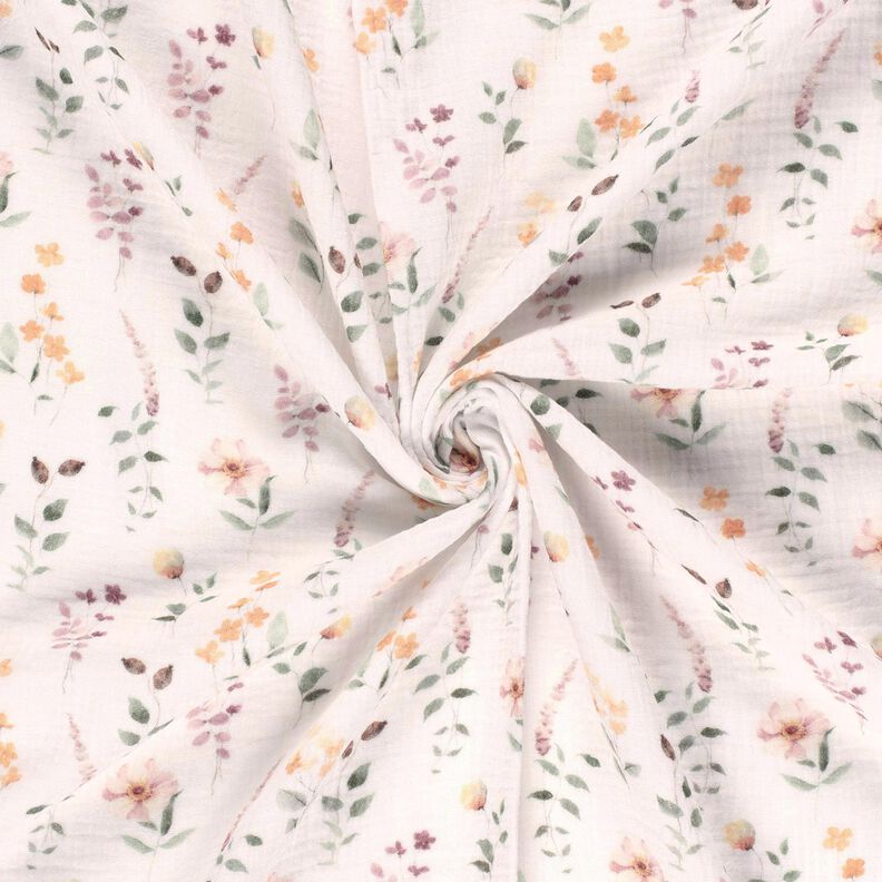 Tissu double gaze de coton prairie sauvage Impression numérique – blanc,  image number 3