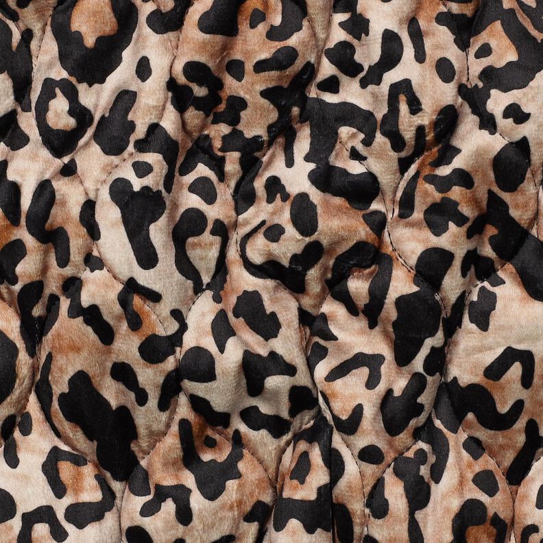 Tissu matelassé Impression numérique léopard – marron clair/noir, image number 2