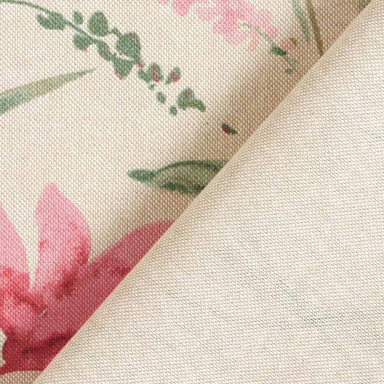 Tissu de décoration Semi-panama Fleurs de freesia – nature/myrtille,  image number 4