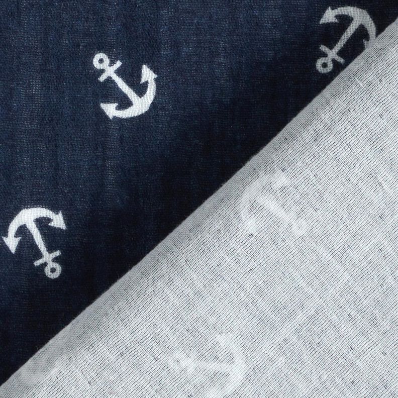 Tissu double gaze de coton Ancre – bleu marine/blanc, image number 4
