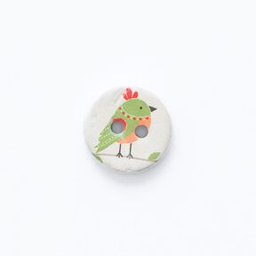 Bouton motif oiseau 2 trous [ Ø 15 mm ] – écru/vert, 