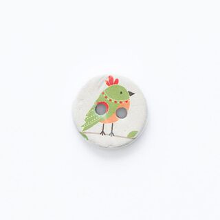 Bouton motif oiseau 2 trous [ Ø 15 mm ] – écru/vert, 