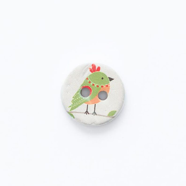 Bouton motif oiseau 2 trous [ Ø 15 mm ] – écru/vert,  image number 1