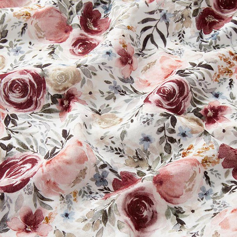 Tissu double gaze de coton Roses aquarelle Impression numérique – blanc,  image number 3