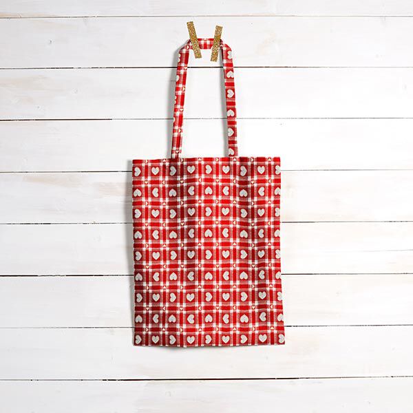 Tissu en coton Cretonne Carreaux Vichy et cœurs – rouge,  image number 7