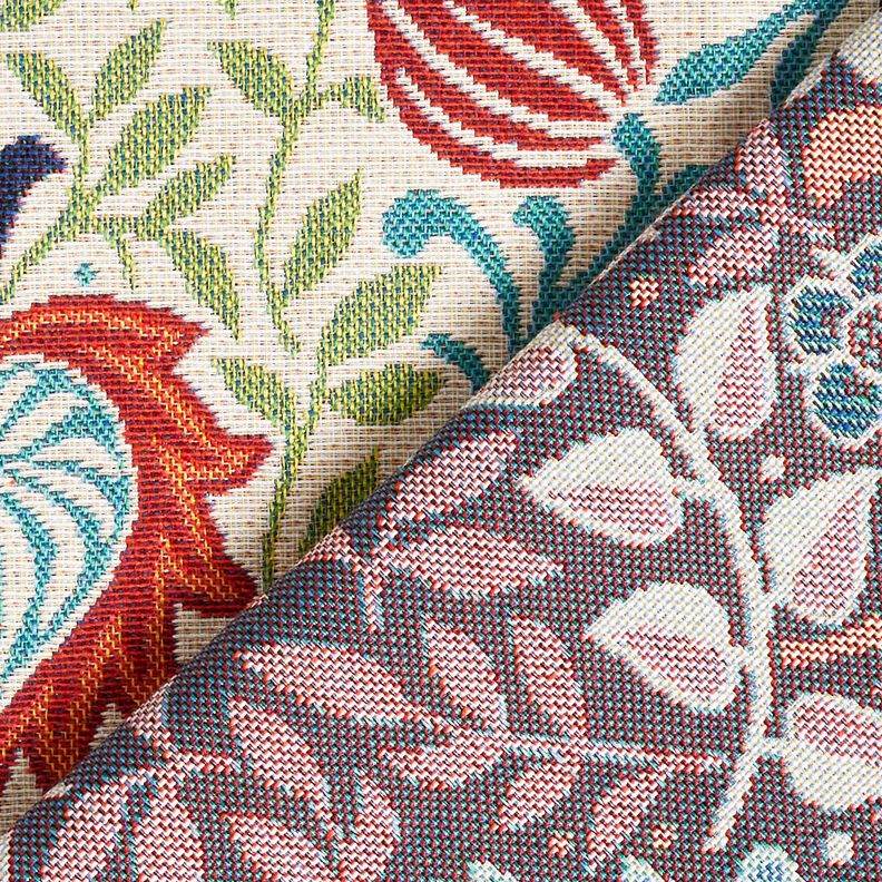 Tissu de décoration Gobelin vrilles symétriques – beige clair/turquoise,  image number 4