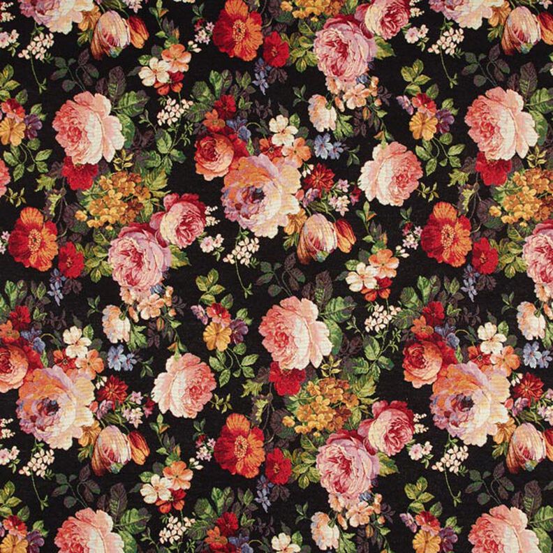 Tissu de décoration Gobelin bouquets de fleurs – noir/terre cuite,  image number 1