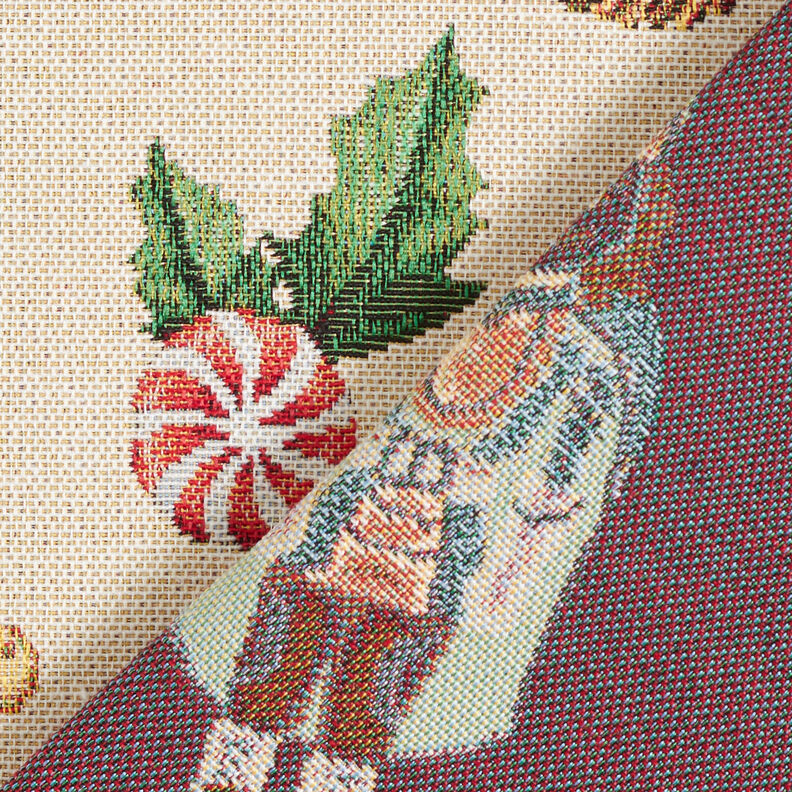 Tissu de décoration Gobelin Casse-noisettes festifs – beige clair/rouge,  image number 4