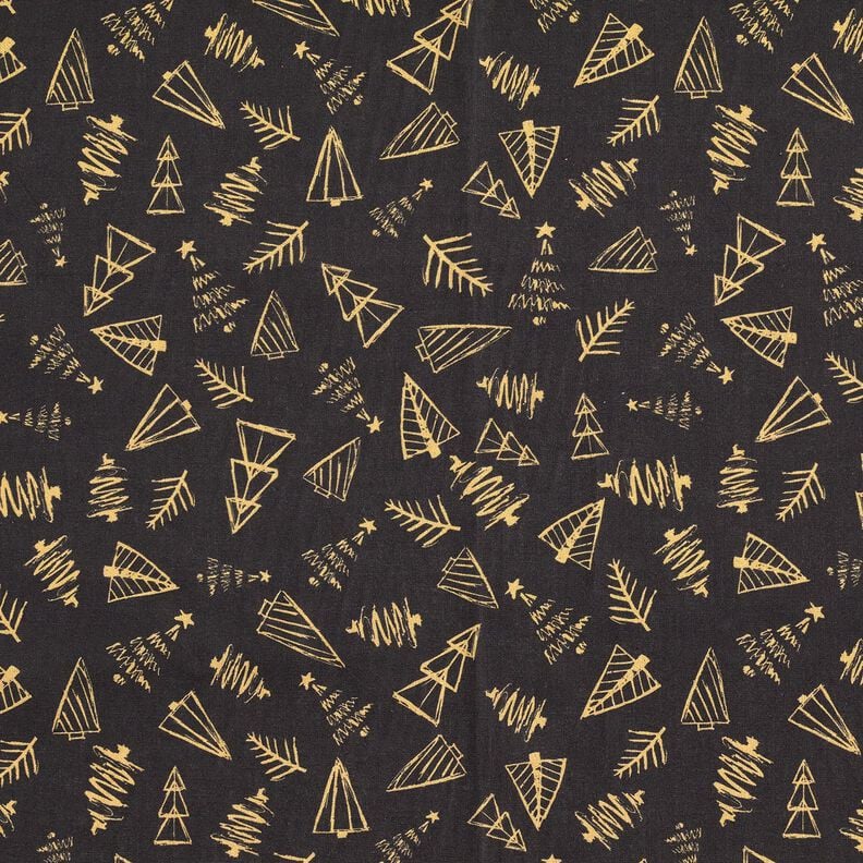 Tissu en coton Cretonne sapins élégants – noir/or,  image number 1
