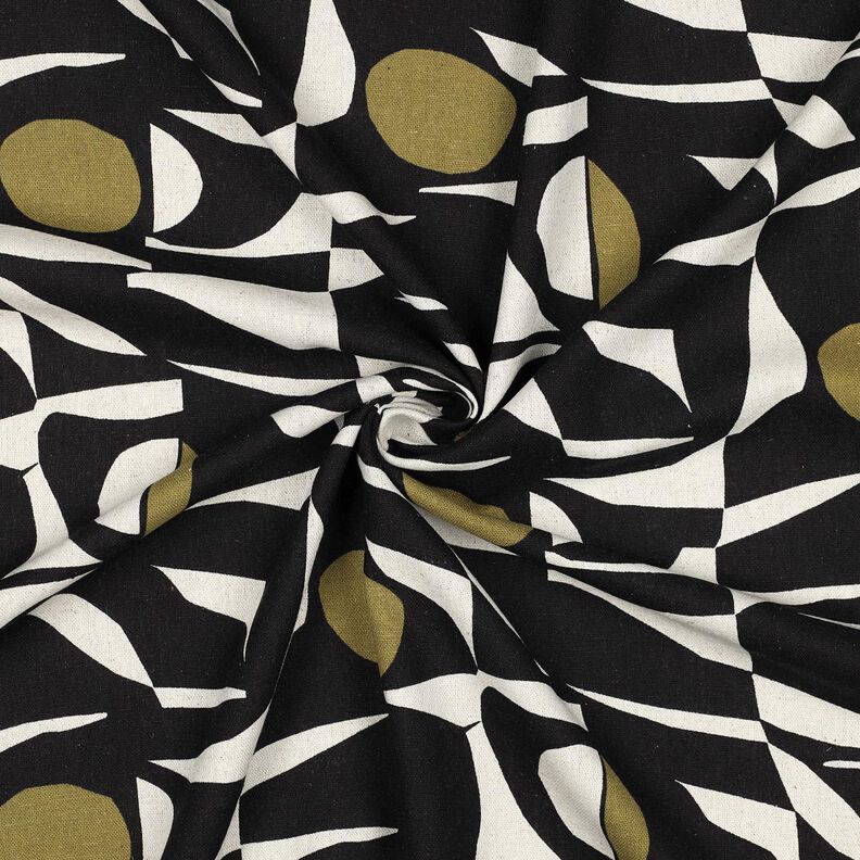 Mélange viscose lin Motif géométrique – noir/olive, image number 3