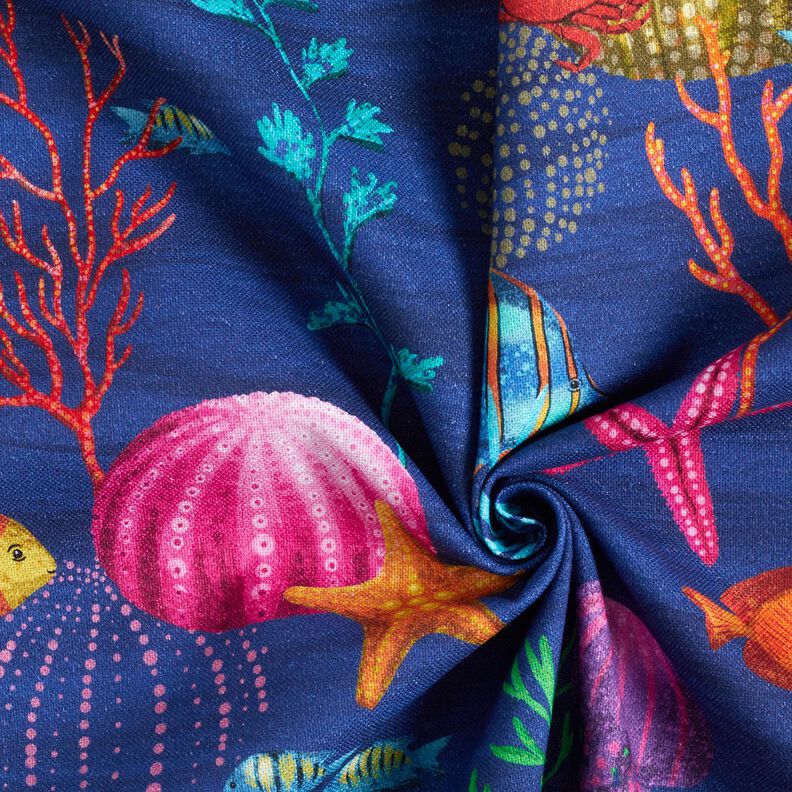 Tissu de décoration Semi-panama Monde sous-marin coloré – bleu marine/turquoise, image number 3