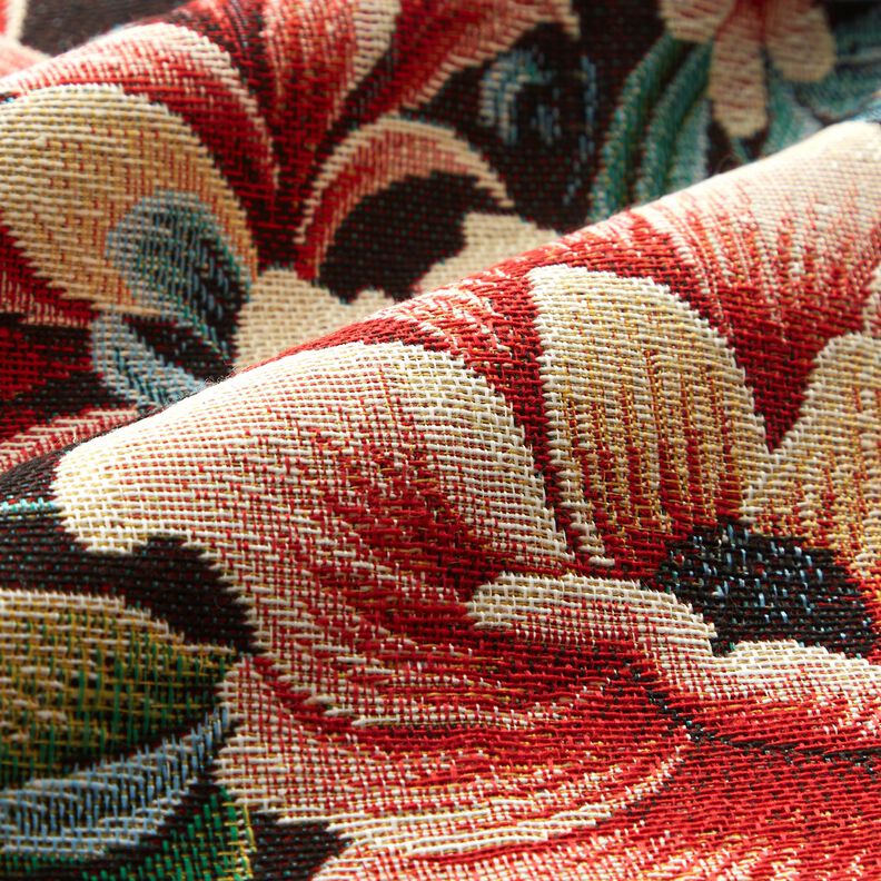 Tissu de décoration Gobelin Superbes fleurs – noir/rouge,  image number 2