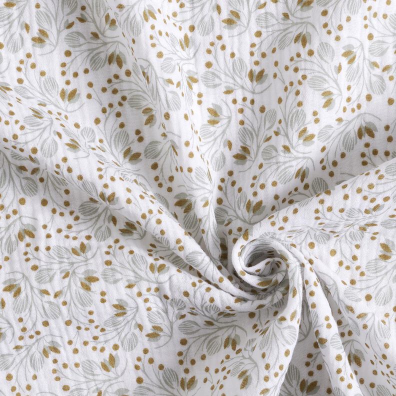 Tissu double gaze de coton Motif floral abstrait – blanc/jaune olive,  image number 3