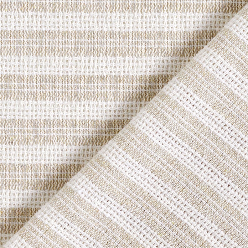 Tissu de coton Structure quadrillée à rayures horizontales – beige/blanc, image number 5
