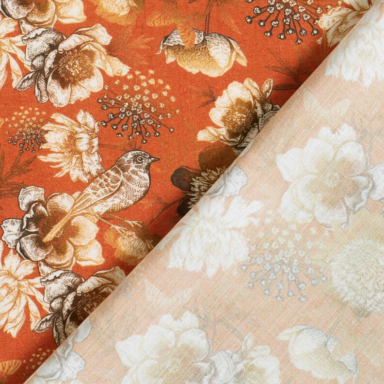 Tissu viscose Oiseaux et roses sauvages – terre cuite/caramel,  image number 4