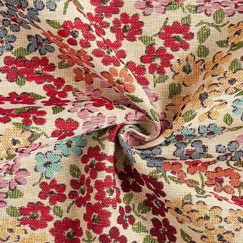 Tissu de décoration Gobelin Splendeur des fleurs – beige clair/rouge,  image number 3
