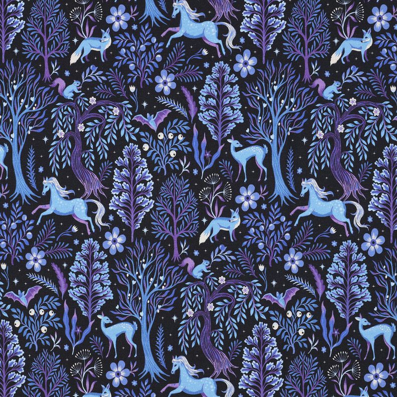 French Terry Sweat d’été Forêt de conte de fée Impression numérique | Poppy Fabrics – bleu, image number 1
