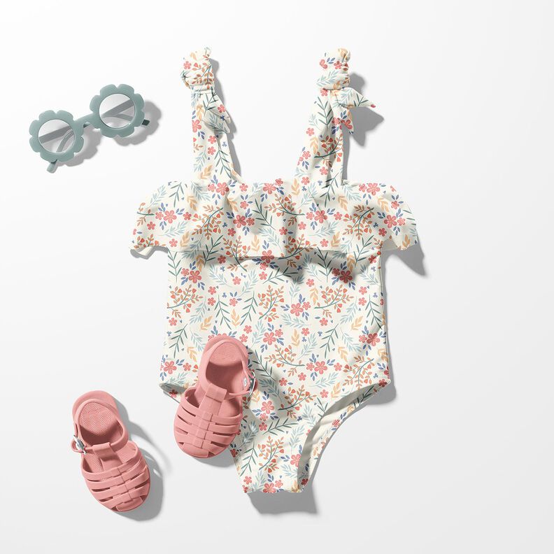 Tissus pour maillot de bain UPF50 Vrilles de fleurs – écru/or rose,  image number 5