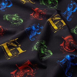 Jersey coton Tissu sous licence Harry Potter, initiales et animaux héraldiques | Warner Bros. – noir, 
