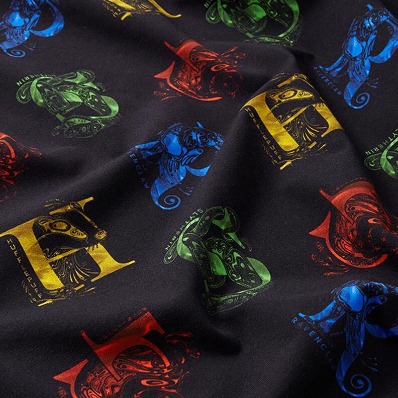 Jersey coton Tissu sous licence Harry Potter, initiales et animaux héraldiques | Warner Bros. – noir,  image number 2