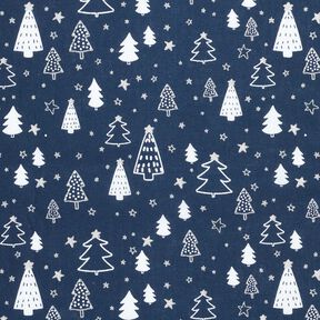 Tissu en coton Popeline petits sapins de Noël – bleu marine/blanc, 