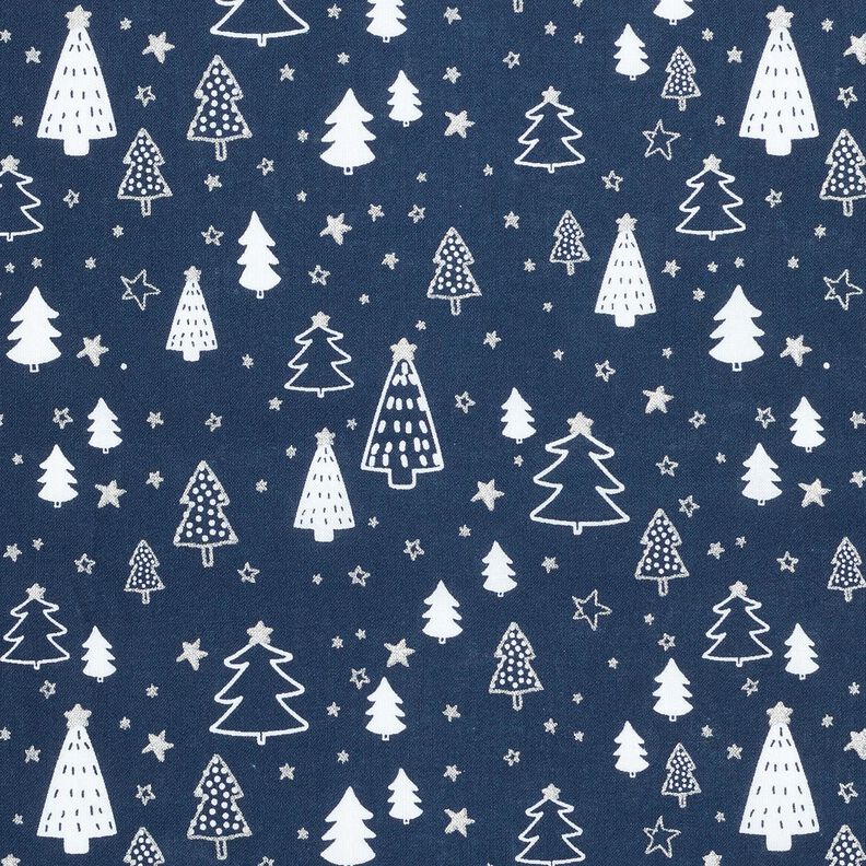 Tissu en coton Popeline petits sapins de Noël – bleu marine/blanc, image number 1