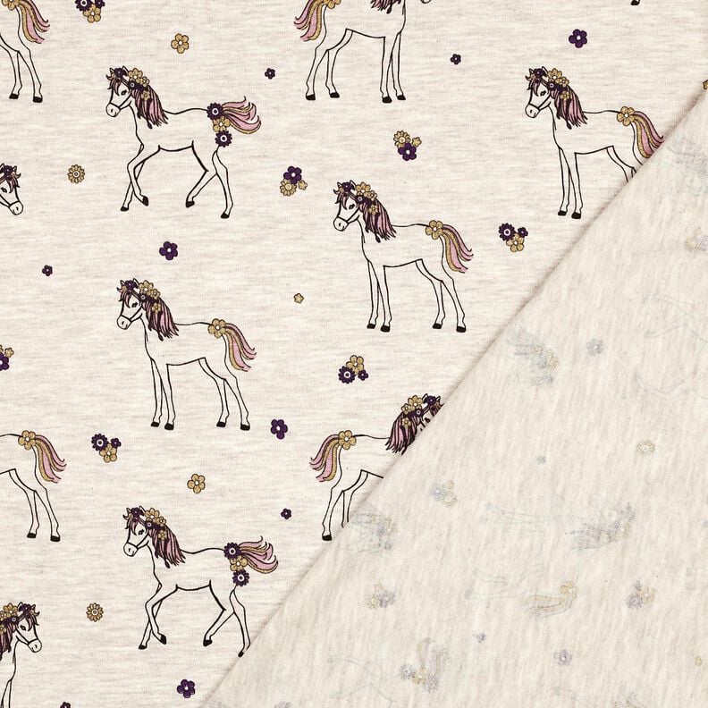 Jersey coton Cheval fleuri pailleté | Poppy Fabrics – nature/or, image number 4