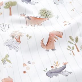 Popeline coton Dinosaures et rayures Impression numérique – blanc/roseau, 
