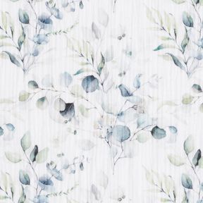 Tissu double gaze de coton Rameaux de feuilles aquarelle Impression numérique – blanc, 
